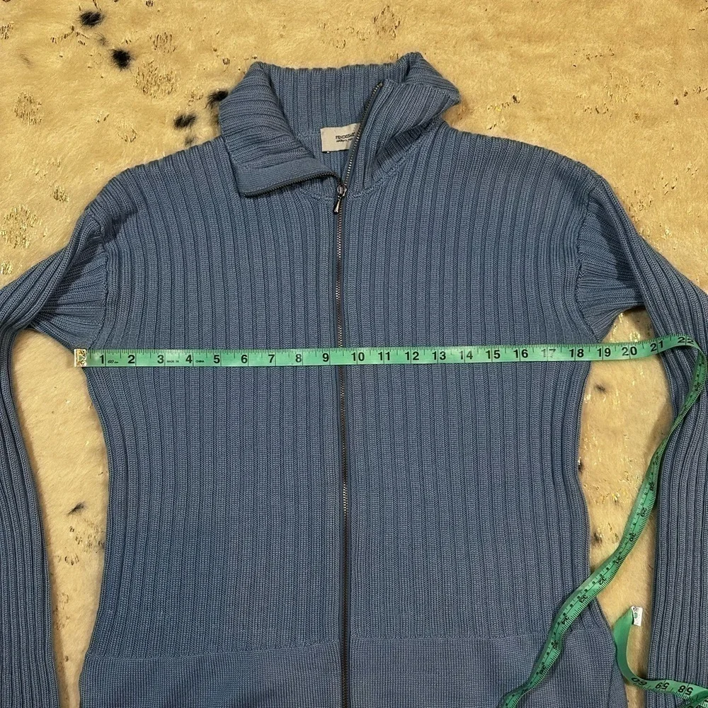 Fendi Women’s Blue Full Zip Collared Ribbed Knit Cardigan Size 10